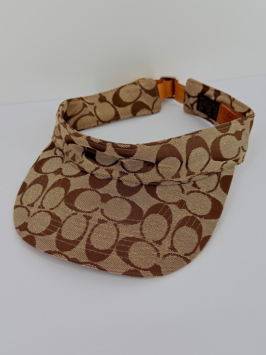 Coach Accessories - Coach Signature Logo Jacquard Visor Hat Khaki Brown Adjustable Sun Visor